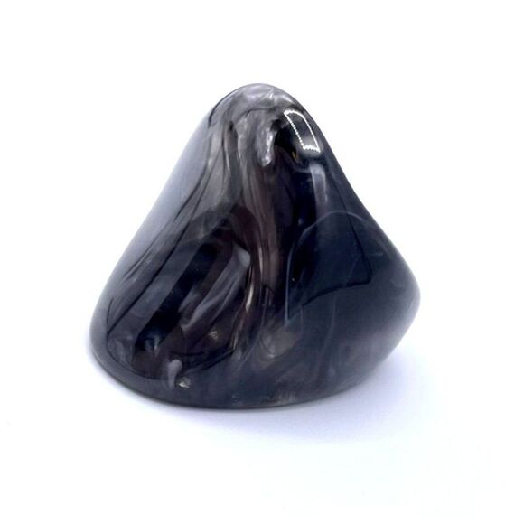 Black with Light Gray Swirl Acrylic Geometric Chunky Statement Ring Size 8.5 - Picture 2 of 8